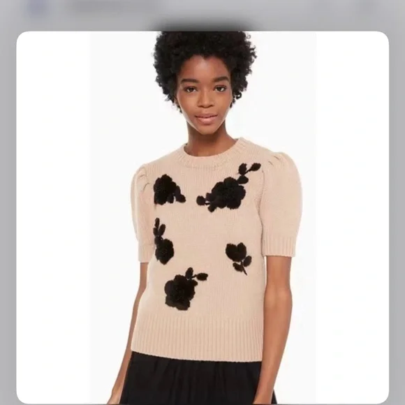 NWOT kate spade Tan Sweater with Black Floral Accents - Picture 5 of 6